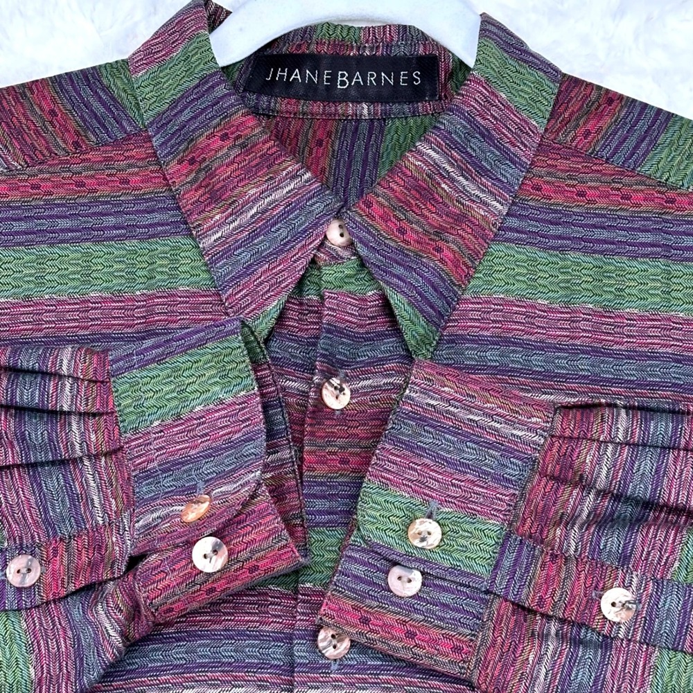 VTG Jhane Barnes Large Multi-Color Textured Stripe Button Down Shirt 42-0438